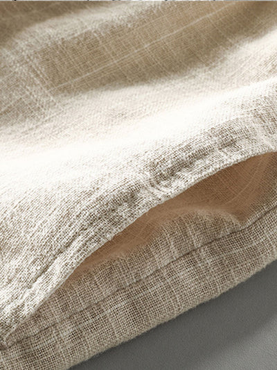 Linen And Rayon Blend Stand Collar Shirt & Linen Cotton Blend Drawstring Striped Shorts