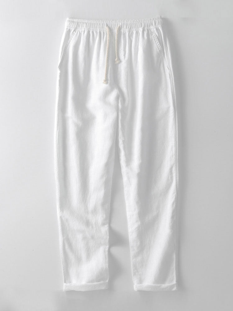 Short Sleeve Stand Collar Shirt & Straight Leg Linen Pants