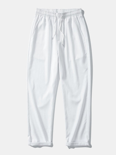 Striped Mesh Cuban Shirt & Wrinkle Textured Straight Leg Pants