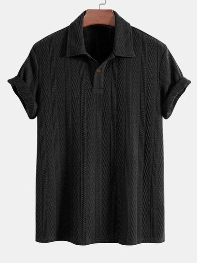 Short Sleeve Jacquard Polo & Slim Fit Cropped Tapered Pants