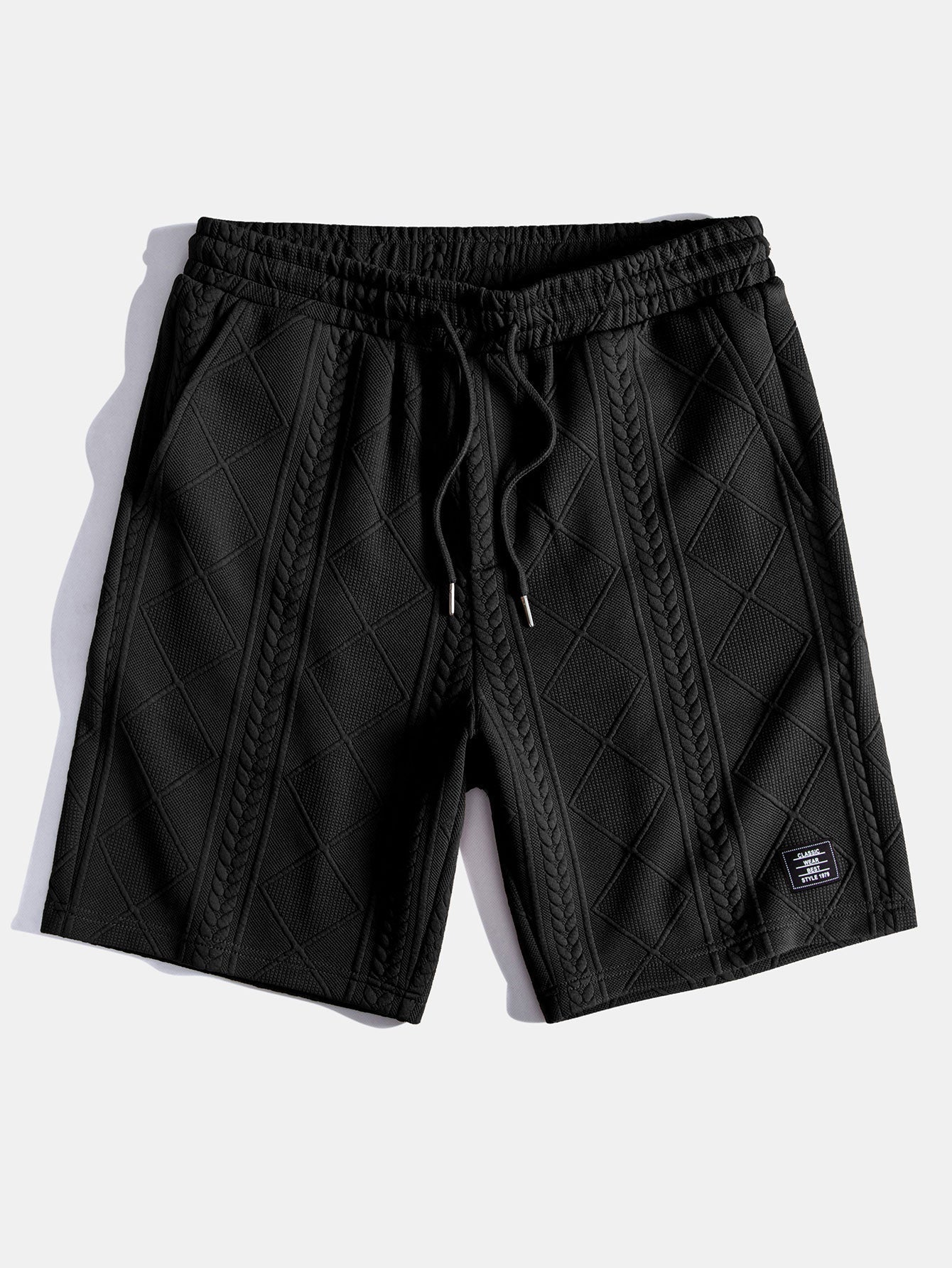 Geometry Jacquard Hooded Arc Hem T-Shirt & Geometric Jacquard Drawstring Shorts
