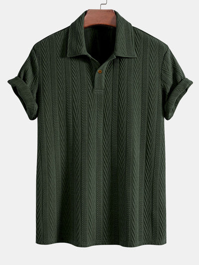 Short Sleeve Jacquard Polo & Slim Fit Cropped Tapered Pants