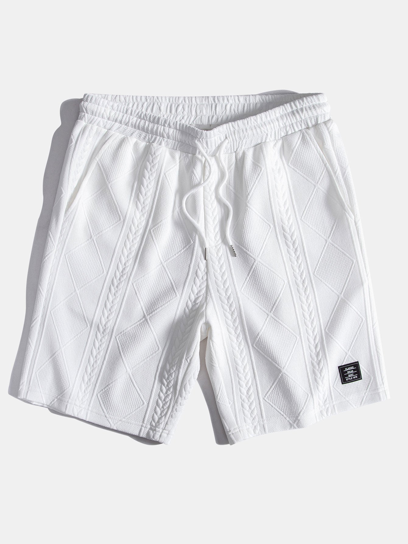 Geometry Jacquard Hooded Arc Hem T-Shirt & Geometric Jacquard Drawstring Shorts