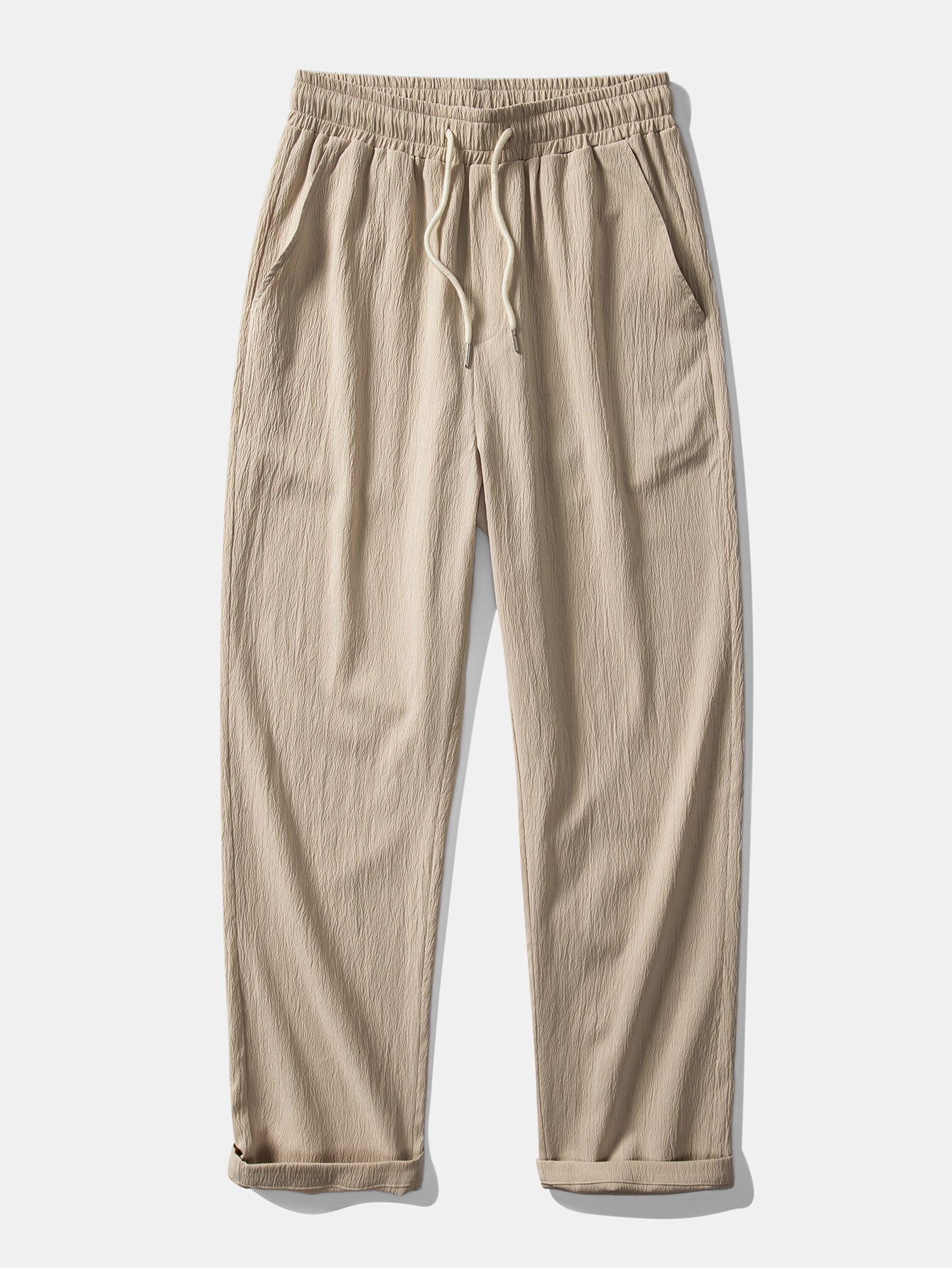 Striped Mesh Cuban Shirt & Wrinkle Textured Straight Leg Pants