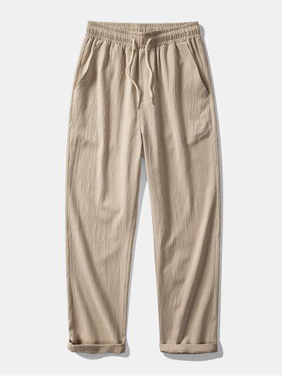 Striped Mesh Cuban Shirt & Wrinkle Textured Straight Leg Pants