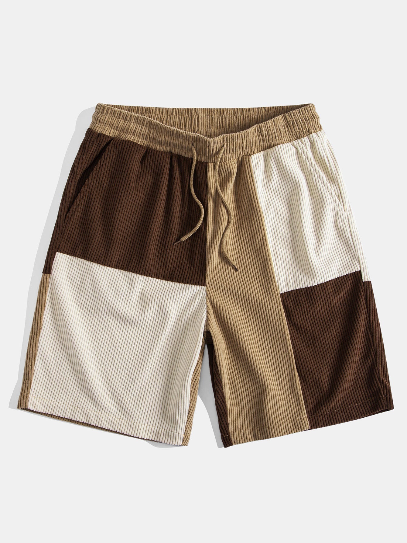 Checkerboard Dissolving Bear Drop Shoulder Oversize T-Shirt & Colorblock Corduroy Shorts
