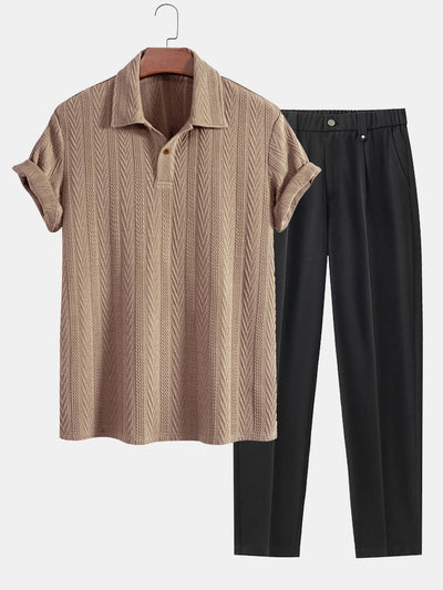 Short Sleeve Jacquard Polo & Slim Fit Cropped Tapered Pants