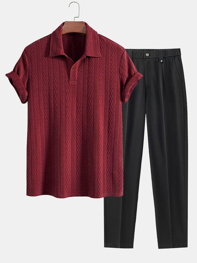 Short Sleeve Jacquard Polo & Slim Fit Cropped Tapered Pants