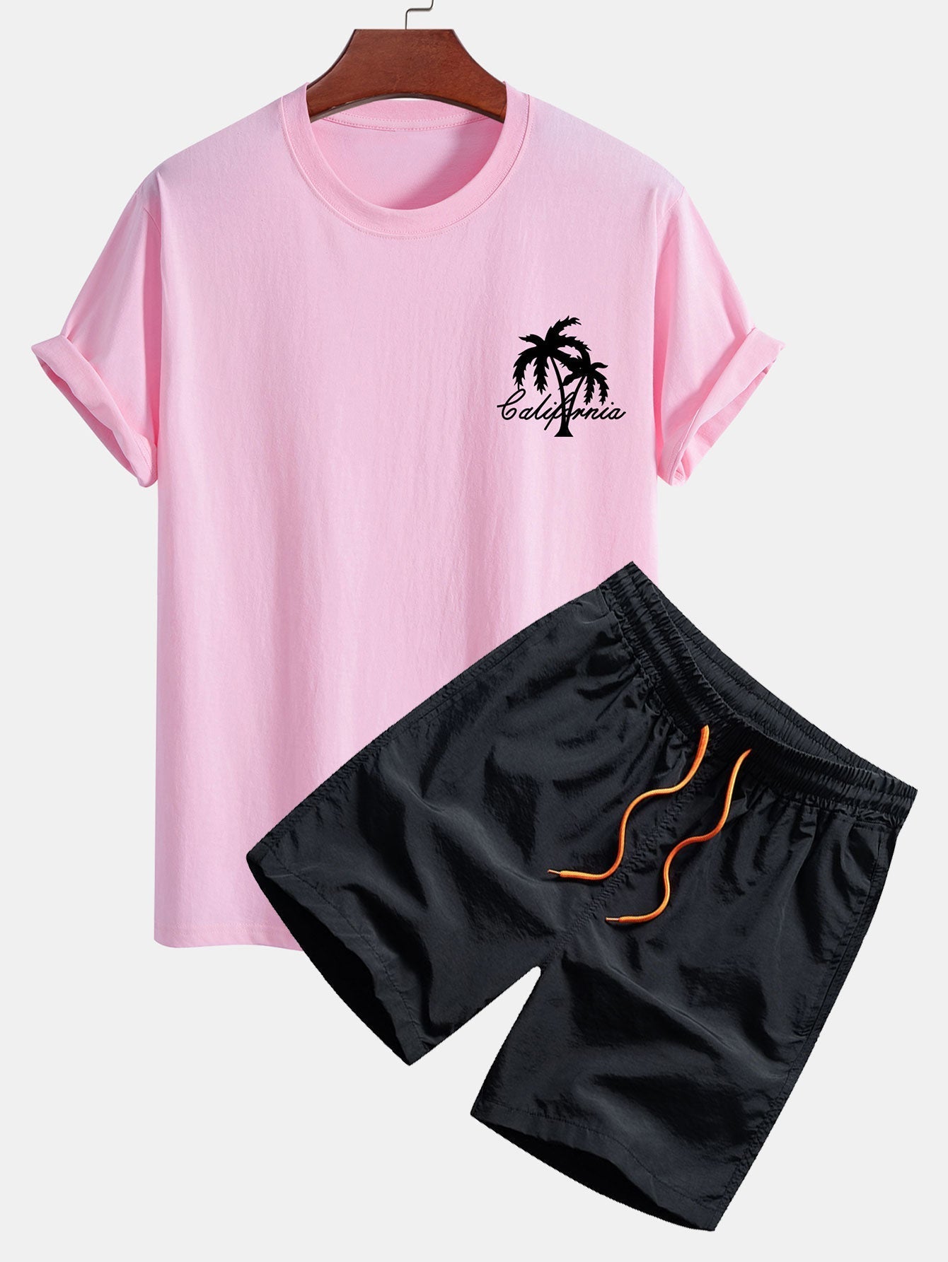 California Palm Tree Print Cotton T-Shirt & Swim Shorts
