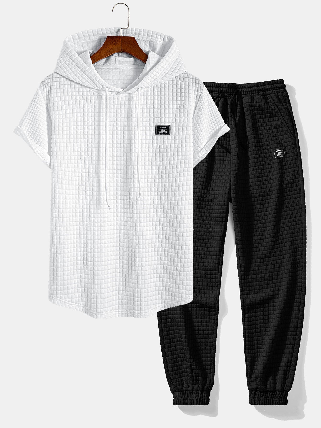 Waffle Hooded Arc Hem T-Shirt & Jogger Pants