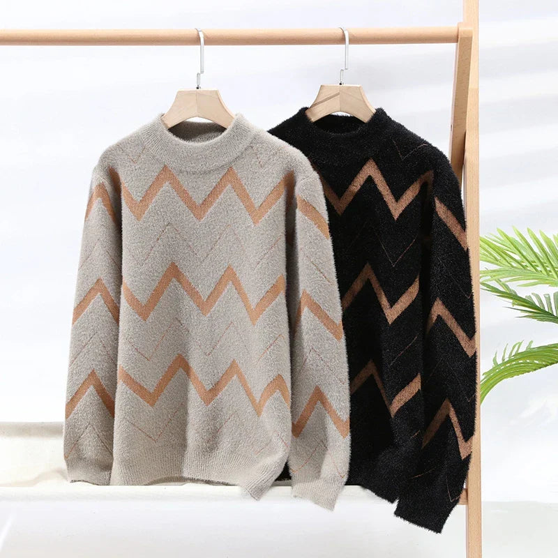 Cashmere Sweater with Wavy Stripes