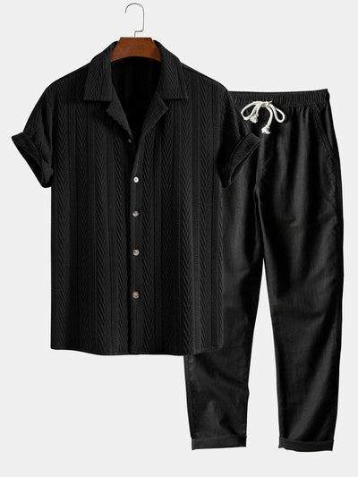 Texture Jacquard Cuban Shirt & Straight Leg Linen Pants
