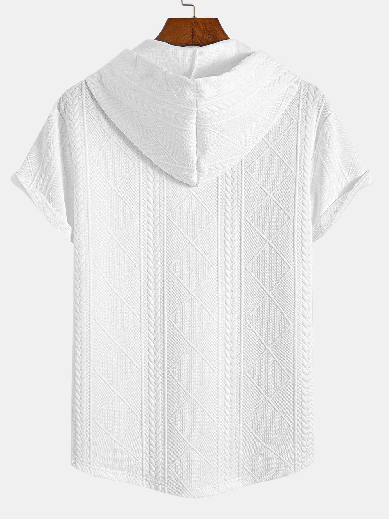 Geometry Jacquard Hooded Arc Hem T-Shirt & Geometric Jacquard Drawstring Shorts