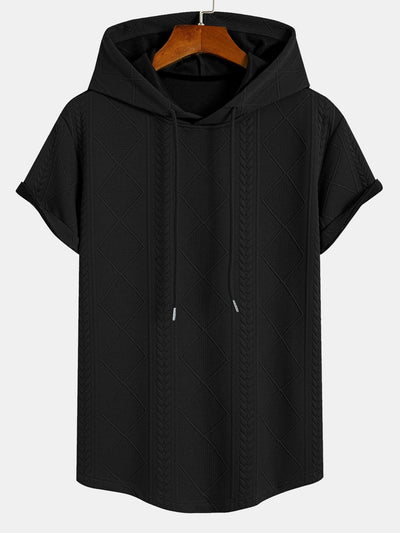 Geometry Jacquard Hooded Arc Hem T-Shirt & Geometric Jacquard Drawstring Shorts