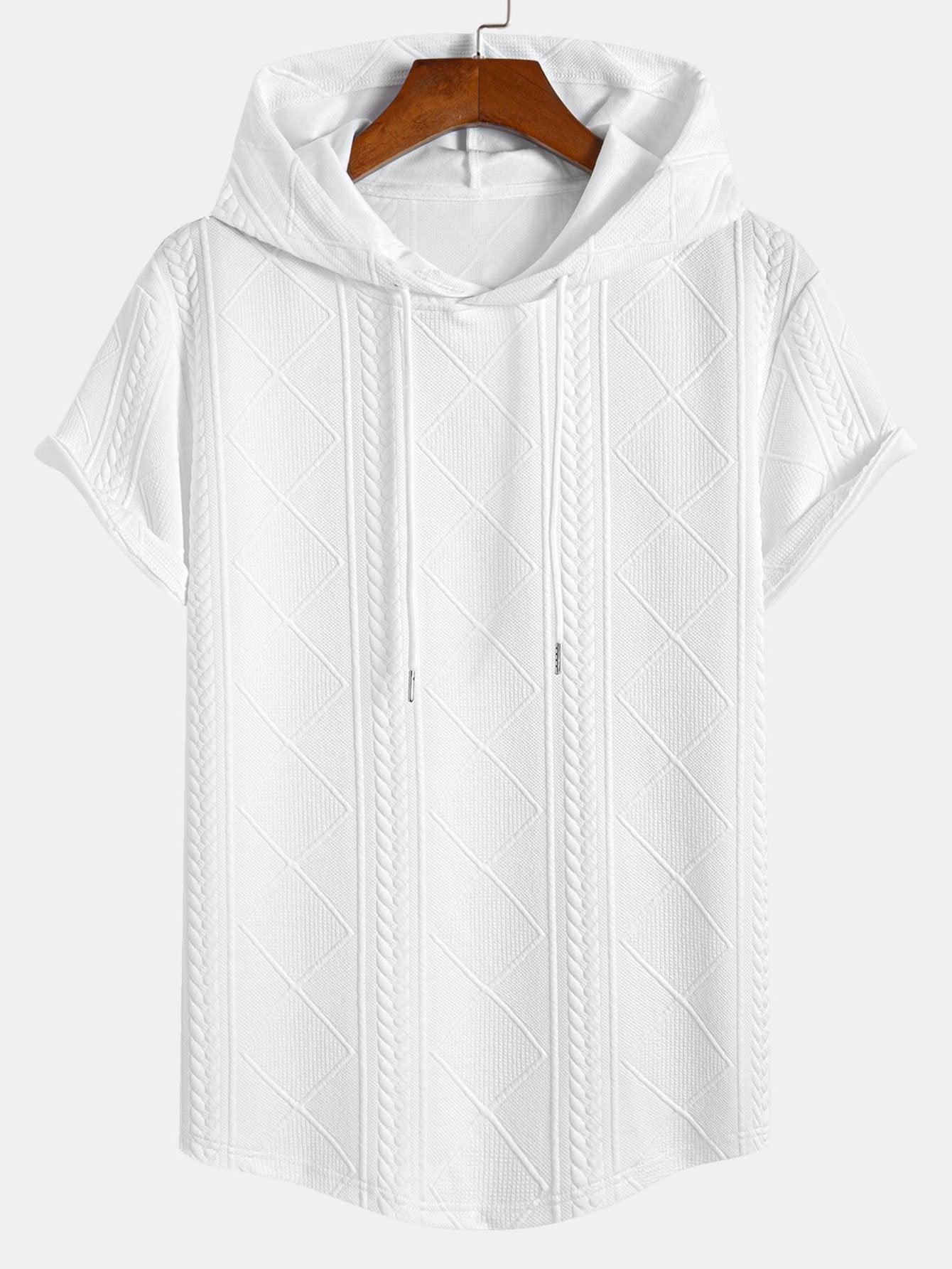 Geometry Jacquard Hooded Arc Hem T-Shirt & Geometric Jacquard Drawstring Shorts