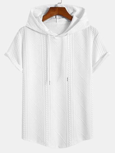 Geometry Jacquard Hooded Arc Hem T-Shirt & Geometric Jacquard Drawstring Shorts