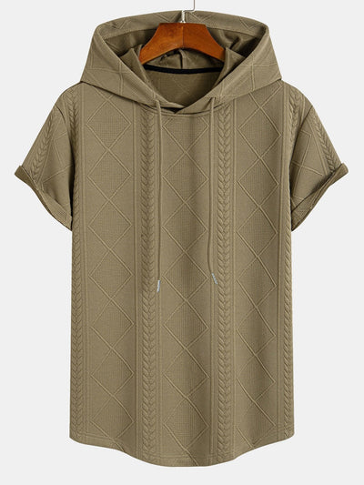 Geometry Jacquard Hooded Arc Hem T-Shirt & Geometric Jacquard Drawstring Shorts